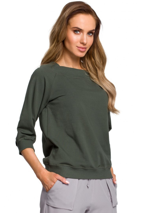 Bluza damska z opadającym ramieniem i rękawem 7/8 zielona me412 Bluza damska z opadającym ramieniem i rękawem 7/8 zielona me412