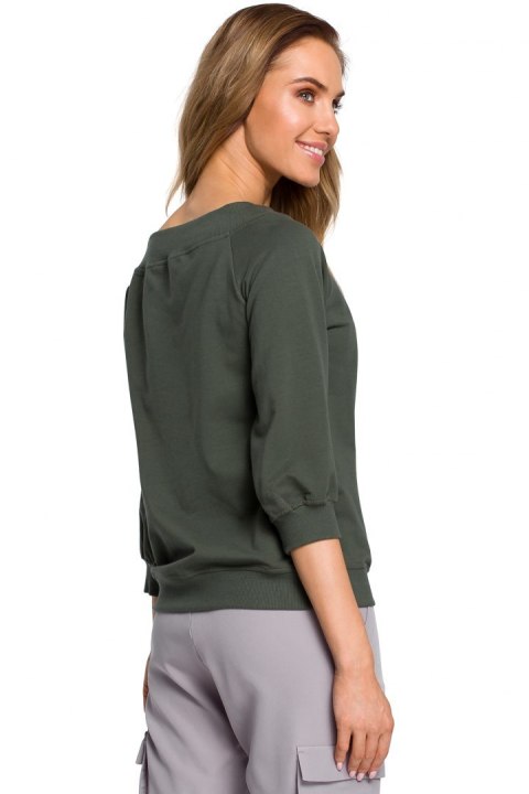 Bluza damska z opadającym ramieniem i rękawem 7/8 zielona me412 Bluza damska z opadającym ramieniem i rękawem 7/8 zielona me412