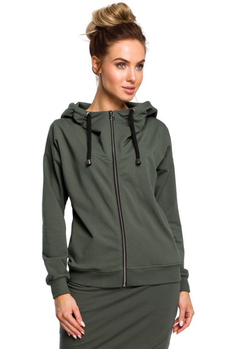 Bluza damska dresowa z kapturem zapinana na zamek zielona me420 Bluza damska dresowa z kapturem zapinana na zamek zielona me420