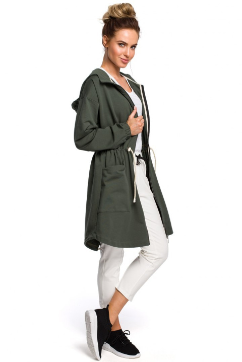 Długa bluza damska parka oversize z zamkiem i kapturem zielony me416 Długa bluza damska parka oversize z zamkiem i kapturem zielony me416
