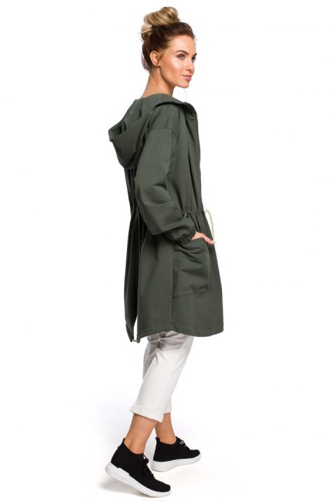 Długa bluza damska parka oversize z zamkiem i kapturem zielony me416 Długa bluza damska parka oversize z zamkiem i kapturem zielony me416
