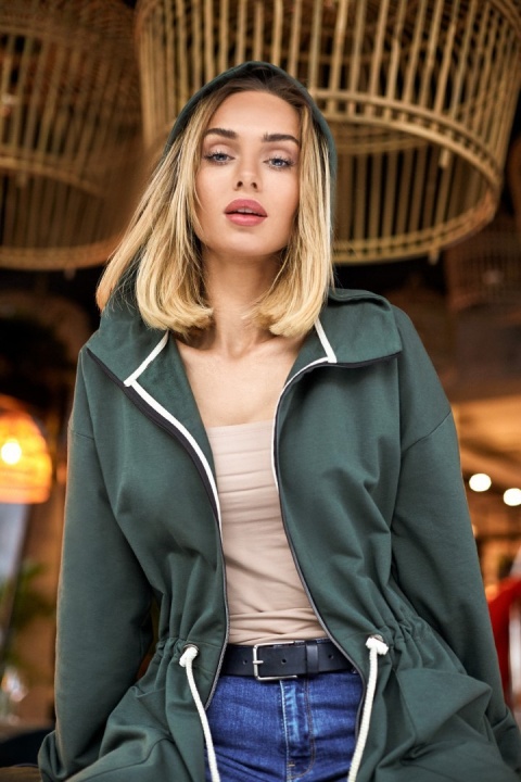 Długa bluza damska parka oversize z zamkiem i kapturem zielony me416 Długa bluza damska parka oversize z zamkiem i kapturem zielony me416