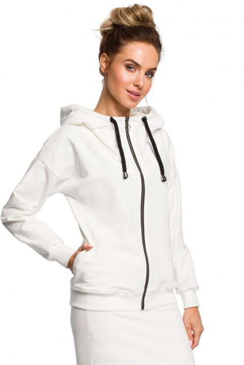 Bluza damska dresowa z kapturem zapinana na zamek ecru me420 Bluza damska dresowa z kapturem zapinana na zamek ecru me420