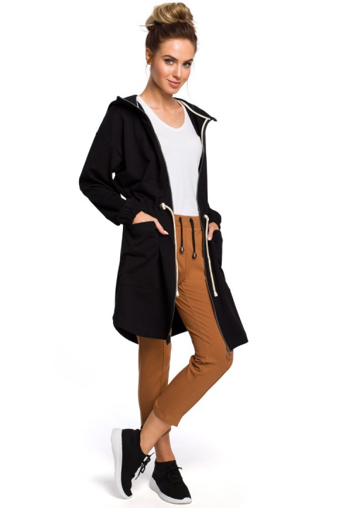 Długa bluza damska parka oversize z zamkiem i kapturem czarna me416 Długa bluza damska parka oversize z zamkiem i kapturem czarna me416