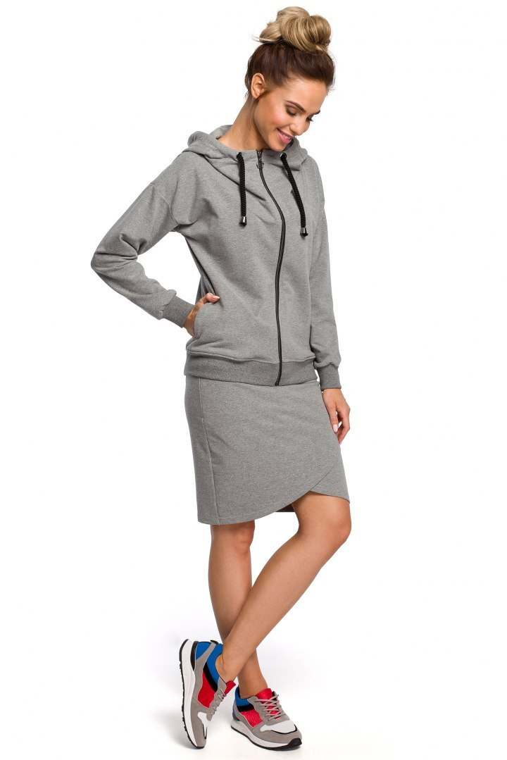 Bluza damska dresowa z kapturem zapinana na zamek szara me420 Bluza damska dresowa z kapturem zapinana na zamek szara me420