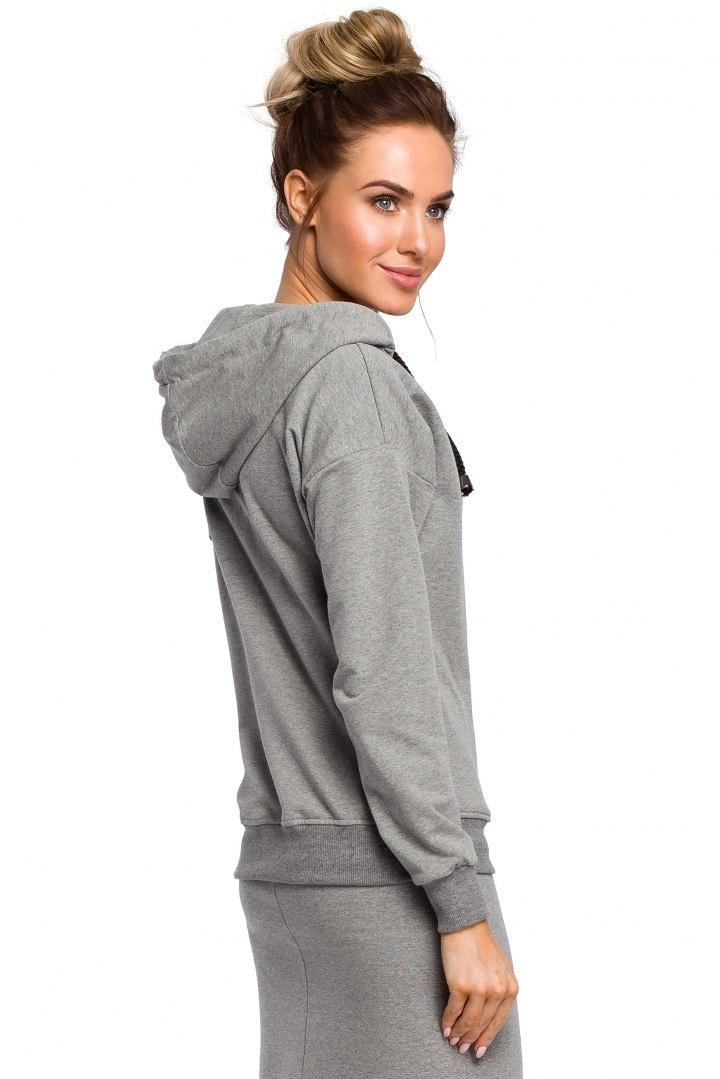 Bluza damska dresowa z kapturem zapinana na zamek szara me420 Bluza damska dresowa z kapturem zapinana na zamek szara me420