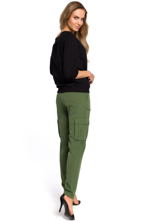 Bluza damska z opadającym ramieniem i rękawem 7/8 czarna me412 Bluza damska z opadającym ramieniem i rękawem 7/8 czarna me412