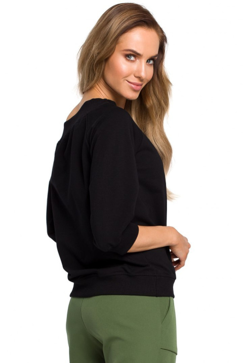 Bluza damska z opadającym ramieniem i rękawem 7/8 czarna me412 Bluza damska z opadającym ramieniem i rękawem 7/8 czarna me412