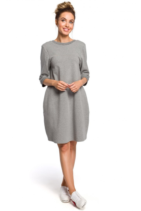 Luźna sukienka oversize midi z dekoltem V z tyłu szara me417 Luźna sukienka oversize midi z dekoltem V z tyłu szara me417