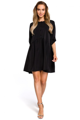 Sukienka rozkloszowana mini z krótkim rękawem zapinana czarna me427
