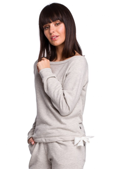 Bluza damska dresowa z wiązaniem i szerokim dekoltem popielata B108