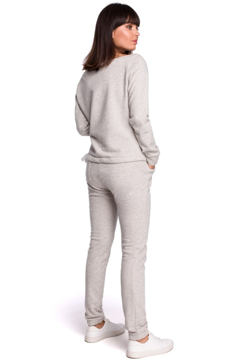 Bluza damska dresowa z wiązaniem i szerokim dekoltem popielata B108 Bluza damska dresowa z wiązaniem i szerokim dekoltem popielata B108
