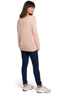 Luźny sweter damski z oczkami przewiewny brzoskwiniowy BK019