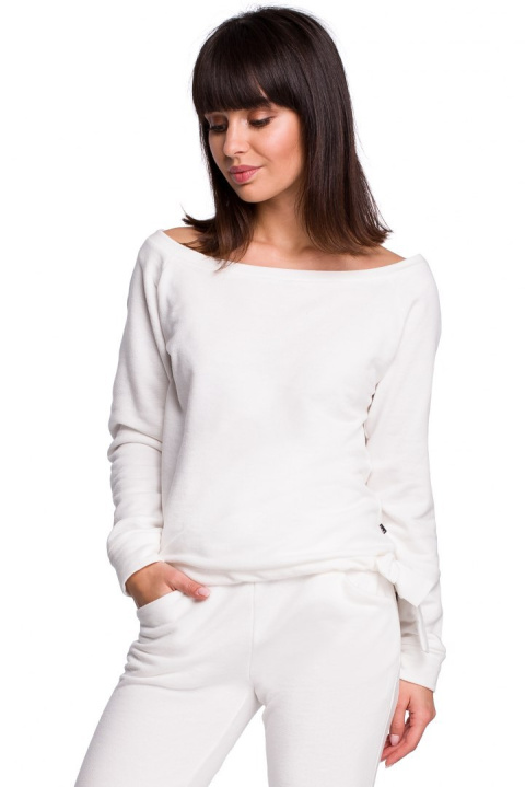 Bluza damska dresowa z wiązaniem i szerokim dekoltem ecru B108 Bluza damska dresowa z wiązaniem i szerokim dekoltem ecru B108