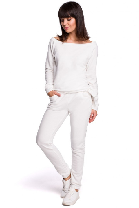 Bluza damska dresowa z wiązaniem i szerokim dekoltem ecru B108 Bluza damska dresowa z wiązaniem i szerokim dekoltem ecru B108