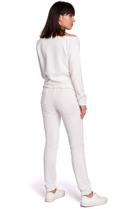 Bluza damska dresowa z wiązaniem i szerokim dekoltem ecru B108 Bluza damska dresowa z wiązaniem i szerokim dekoltem ecru B108