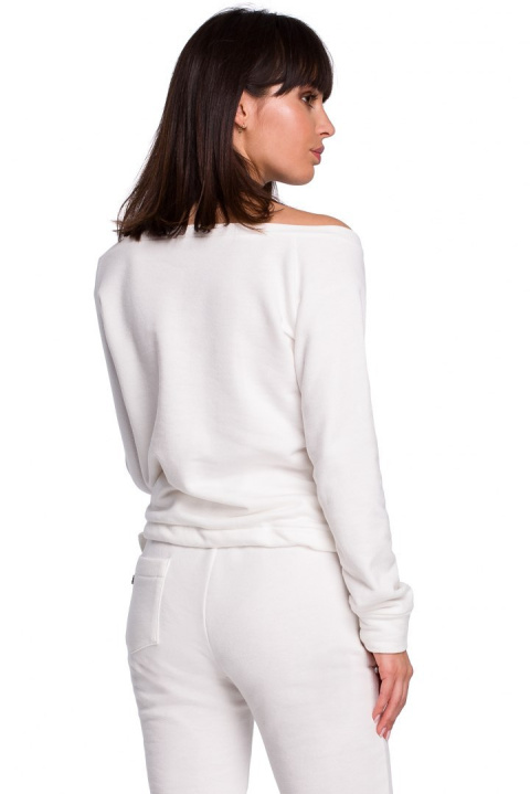 Bluza damska dresowa z wiązaniem i szerokim dekoltem ecru B108 Bluza damska dresowa z wiązaniem i szerokim dekoltem ecru B108