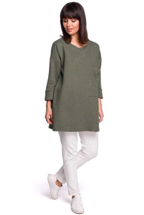 Tunika mini z guzikami z tyłu khaki B106 Tunika mini z guzikami z tyłu khaki B106