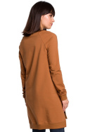 Długa bluza damska oversize z rozcięciami po bokach karmelowa B101