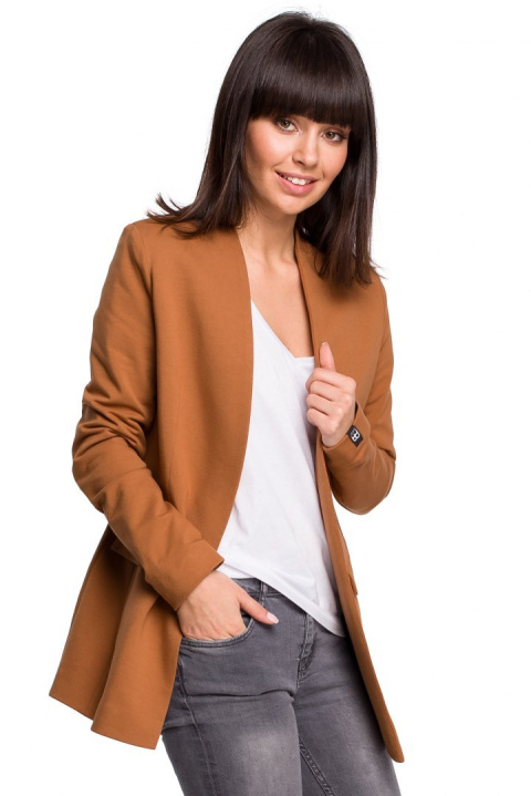 Żakiet damski Plus Size dzianinowy bez zapięcia karmelowy B103 Żakiet damski Plus Size dzianinowy bez zapięcia karmelowy B103