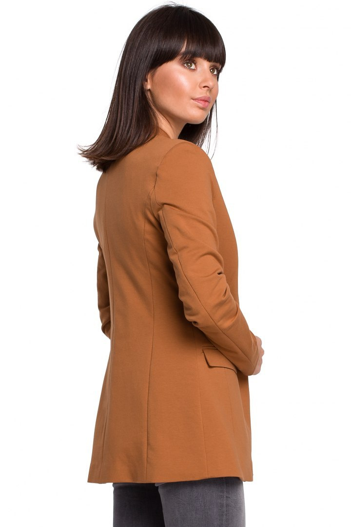 Żakiet damski Plus Size dzianinowy bez zapięcia karmelowy B103 Żakiet damski Plus Size dzianinowy bez zapięcia karmelowy B103