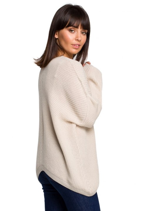 Sweter damski asymetryczny z dekoltem w serek beżowy BK026 Sweter damski asymetryczny z dekoltem w serek beżowy BK026
