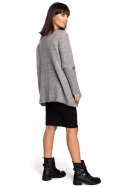 Luźny sweter damski oversize z kieszenią i dekoltem V szary BK018