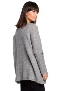 Luźny sweter damski oversize z kieszenią i dekoltem V szary BK018