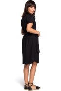 Sukienka koszulowa midi szmizjerka z paskiem czarna B111