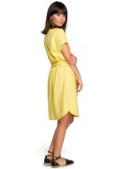 Sukienka koszulowa midi szmizjerka z paskiem żółta B111