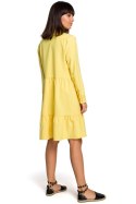 Sukienka midi z trzech falban odcinana w talii żółta B110