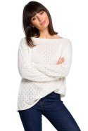 Luźny sweter damski z oczkami przewiewny ecru BK019