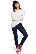 Luźny sweter damski z oczkami przewiewny ecru BK019
