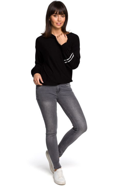 Sweter damski nietoperz z wiskozy z bufiastymi rękawami czarny BK024 Sweter damski nietoperz z wiskozy z bufiastymi rękawami czarny BK024