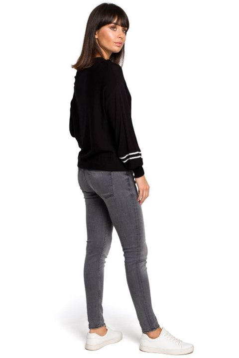 Sweter damski nietoperz z wiskozy z bufiastymi rękawami czarny BK024 Sweter damski nietoperz z wiskozy z bufiastymi rękawami czarny BK024
