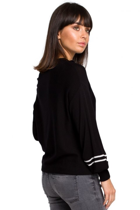 Sweter damski nietoperz z wiskozy z bufiastymi rękawami czarny BK024 Sweter damski nietoperz z wiskozy z bufiastymi rękawami czarny BK024