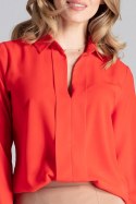 Elegancka koszula damska luźna z długim rękawem i plisą czerwona M621