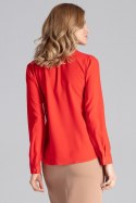 Elegancka koszula damska luźna z długim rękawem i plisą czerwona M621