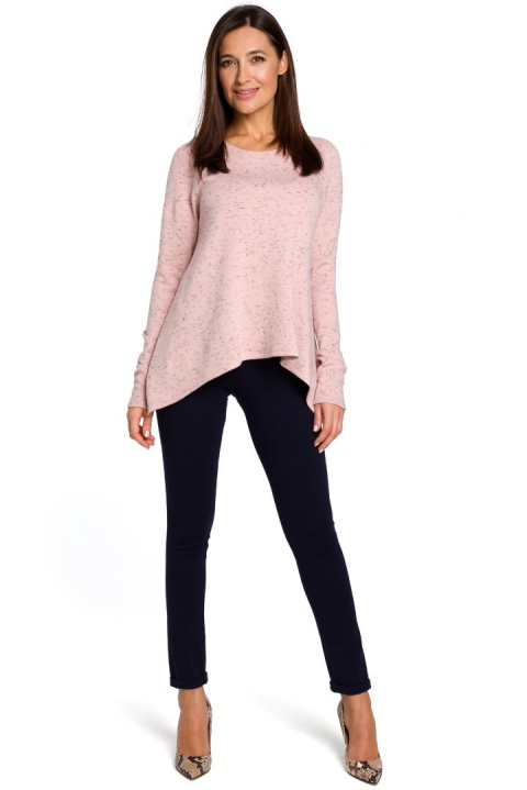 Sweter damski z asymetrycznym dołem różowy s149 Sweter damski z asymetrycznym dołem różowy s149