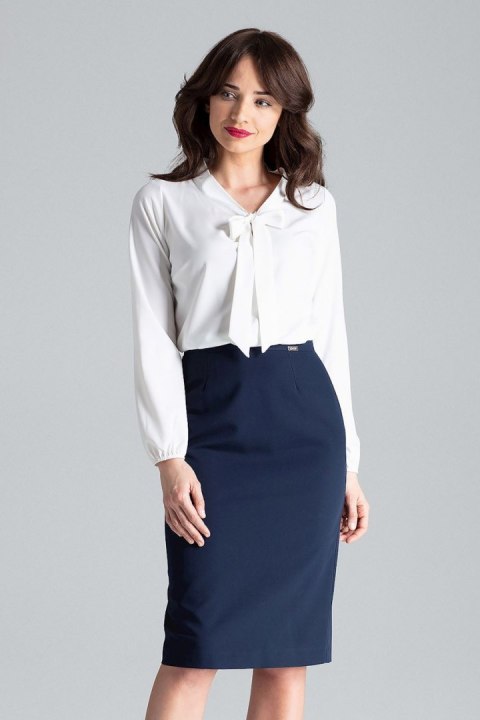 Elegancka bluzka damska z długim rękawem i wiązaniem ecru L030 Elegancka bluzka damska z długim rękawem i wiązaniem ecru L030