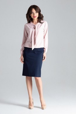 Elegancka bluzka damska z długim rękawem i wiązaniem różowa L030