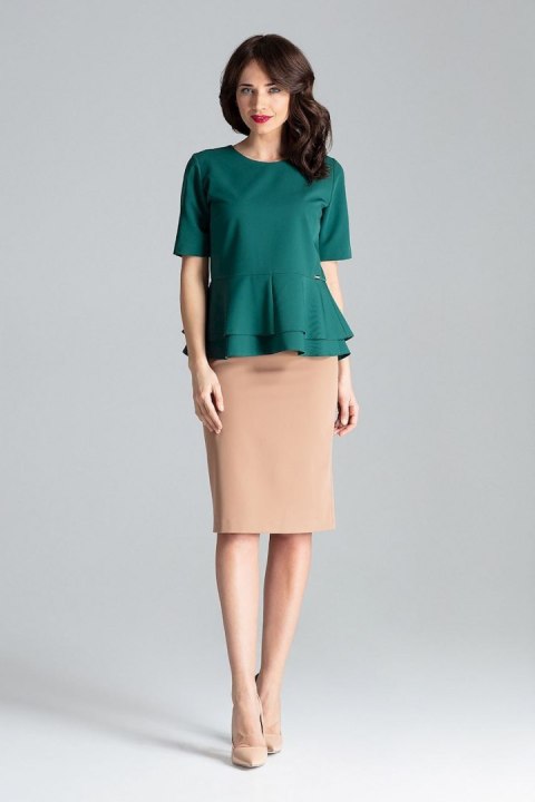 Elegancka spódnica dopasowana midi za kolano z wiskozą brązowa L029 Elegancka spódnica dopasowana midi za kolano z wiskozą brązowa L029