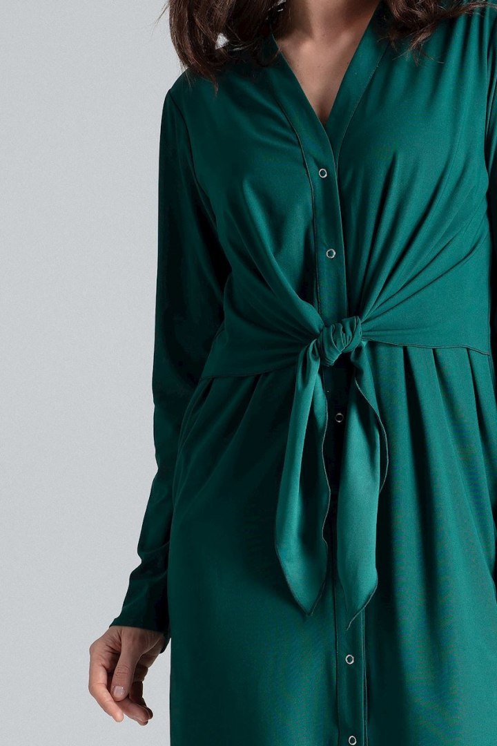 Sukienka koszulowa midi z wiązaniem zapinana na springi zielona L031
