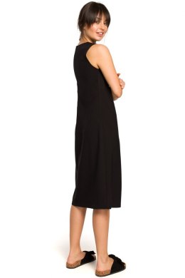 Sukienka midi bez rękawów z rozcięciem z przodu czarna B115