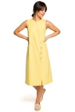 Sukienka midi bez rękawów z rozcięciem z przodu żółta B115