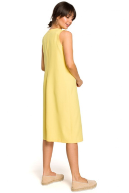 Sukienka midi bez rękawów z rozcięciem z przodu żółta B115