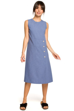 Sukienka midi bez rękawów z rozcięciem z przodu niebieska B115