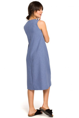 Sukienka midi bez rękawów z rozcięciem z przodu niebieska B115