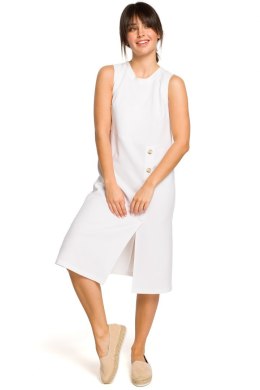 Sukienka midi bez rękawów z rozcięciem z przodu biała B115