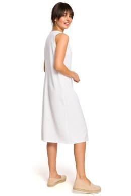 Sukienka midi bez rękawów z rozcięciem z przodu biała B115